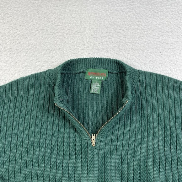 American Outpost Sweater Mens‎ Medium Green Ribbed Quarter Zip Vintage Hong Kong - Picture 4 of 10